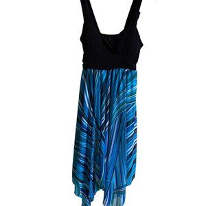 Snap Black & Blue Abstract Midi Dress Party Wear Sleeveless Summer Boho| Size M